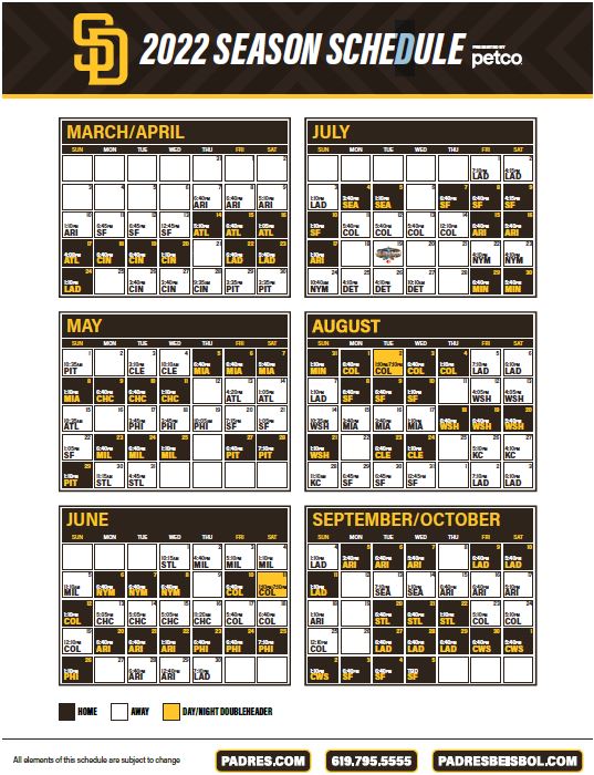 Padres Calendar 2022 Customize And Print